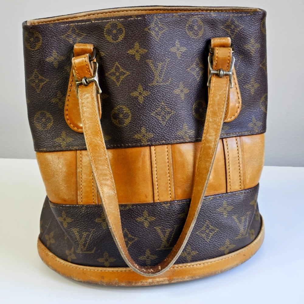 Louis Vuitton Brown Monogram & Tan Leather Bucket Bag